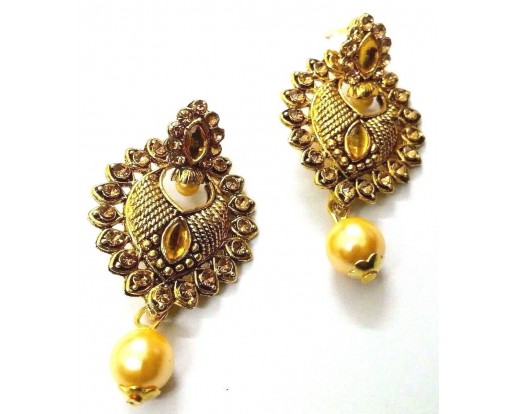 Golden Oxidized Rhinestone Earrings Ethnic Imitation Jewelry Dangle Drop EA19